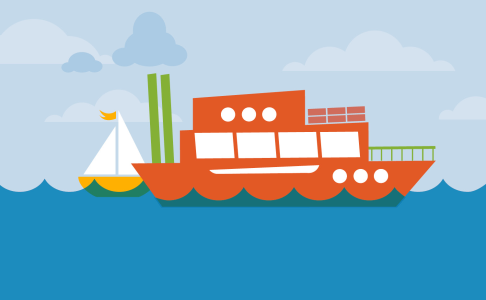 illustration of steamboat and sailboat on ocean